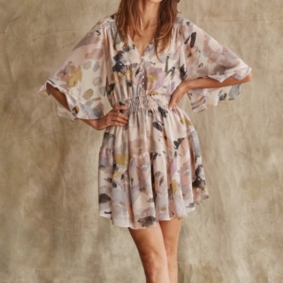 By Together Women's Dusty Rose/Gray Floral Chiffon Mini Dress - Picture 2 of 10